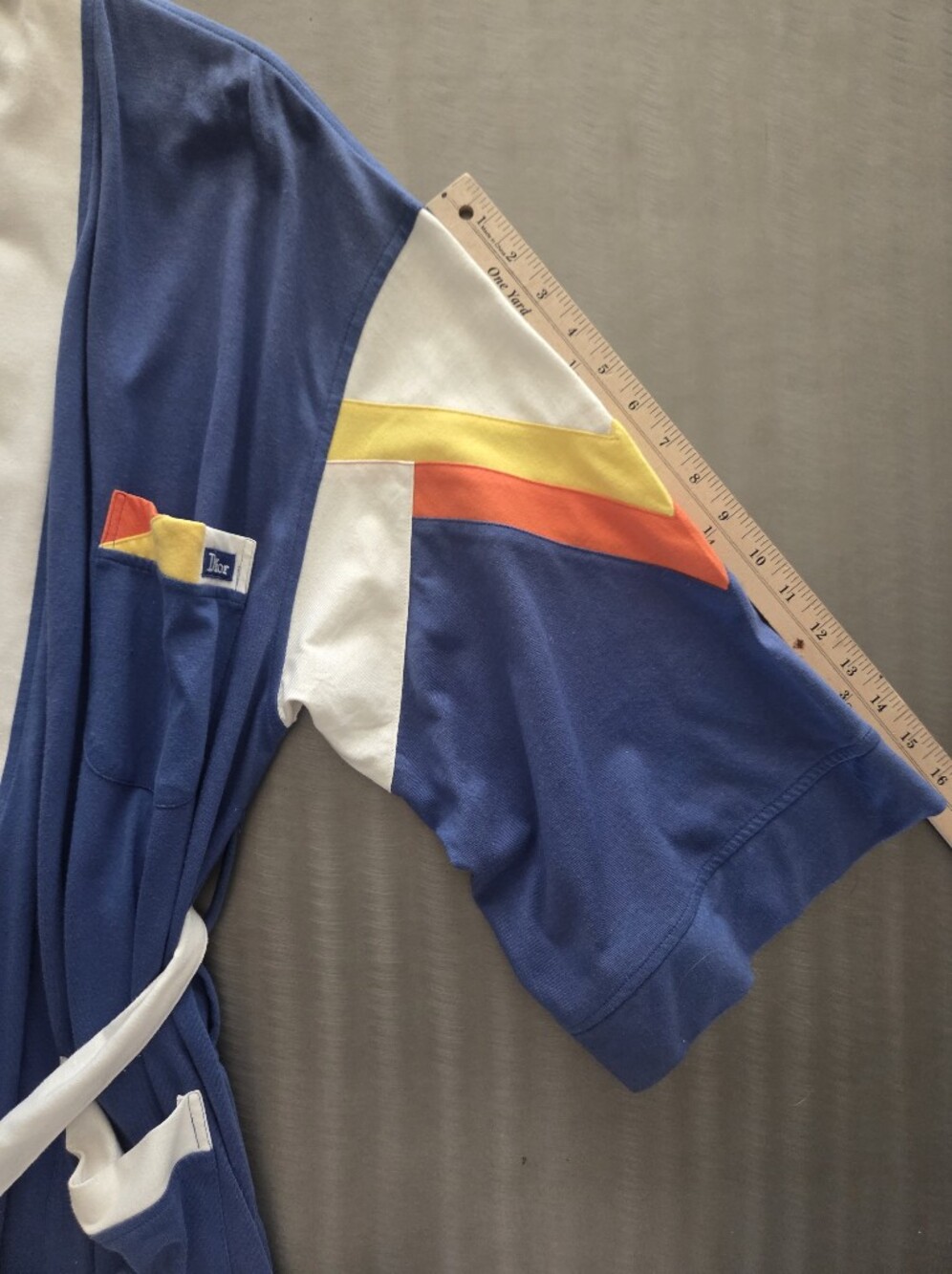 Vintage Christian Dior Monsieur Colorblock Logo Lounge Coat Belted Blue White OS - Picture 9 of 14
